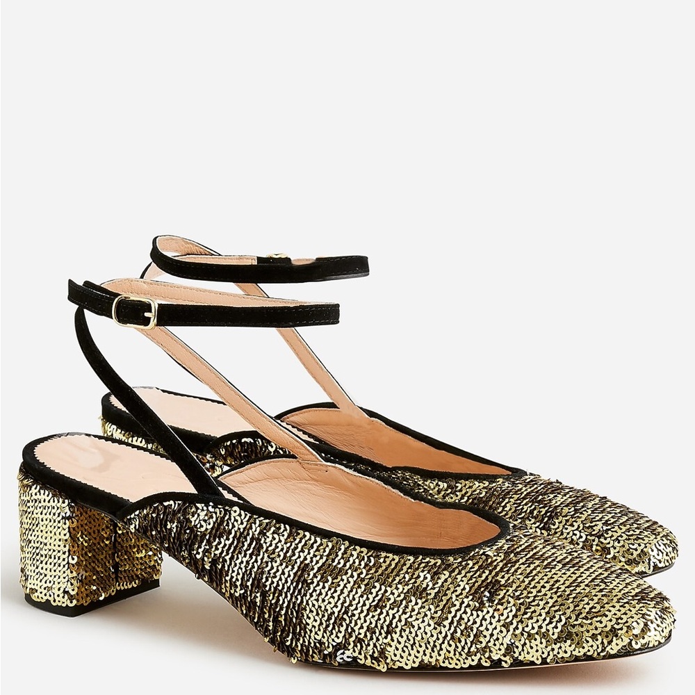 J.Crew Sequin ankle-strap heels